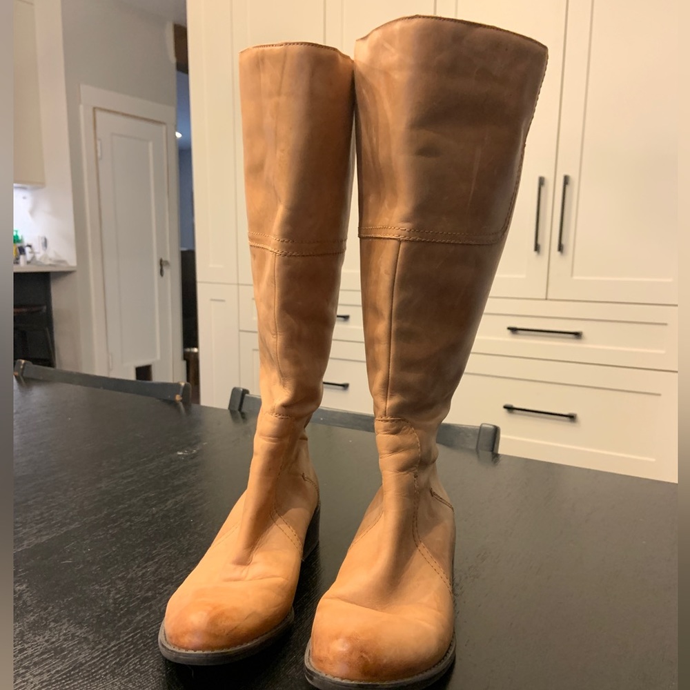 Leather knee high boots
